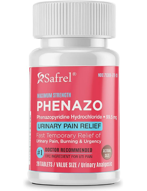 Safrel Urinary Pain Relief | UTI Relief | Fast Acting | Bladder Discomfort & Pain Relief | Phenazopyridine Hydrochloride 99.5mg (28 Count (Pack of 1)