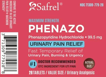 Safrel Urinary Pain Relief | UTI Relief | Fast Acting | Bladder Discomfort & Pain Relief | Phenazopyridine Hydrochloride 99.5mg (28 Count (Pack of 1)