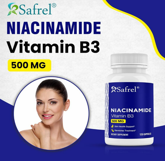 Safrel Niacinamide 500mg (Vitamin B3) - 120 Capsules - Skin Health & Blemish Support - Non-GMO, Gluten-Free - Flush-Free Formula - for Men and Women’s Health