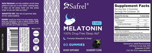 Safrel Melatonin Sleep Support Gummies (60 Count) BlackBerry Flavor Chews | 2.5mg Per Gummy Sleep Supplement for Children and Adults | Fall Faster & Longer Sleep