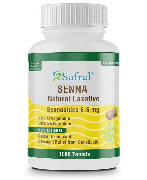 Safrel Senna 8.6 mg Tablets (1000 Count) –Natural Sennosides Vegetable Laxative for Constipation, Bloating, Gas, Irregularity Relief. Safe Overnight Relief | Generic Senokot, Original Value Pack