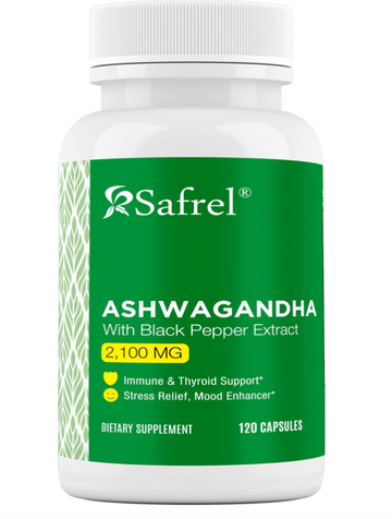 Safrel Organic Ashwagandha 2,100 mg - 120 Vegan Capsules, High Potency: Natural Sleep Support, Stress Relief, Mood Enhancer, Immune & Energy Support Supplement