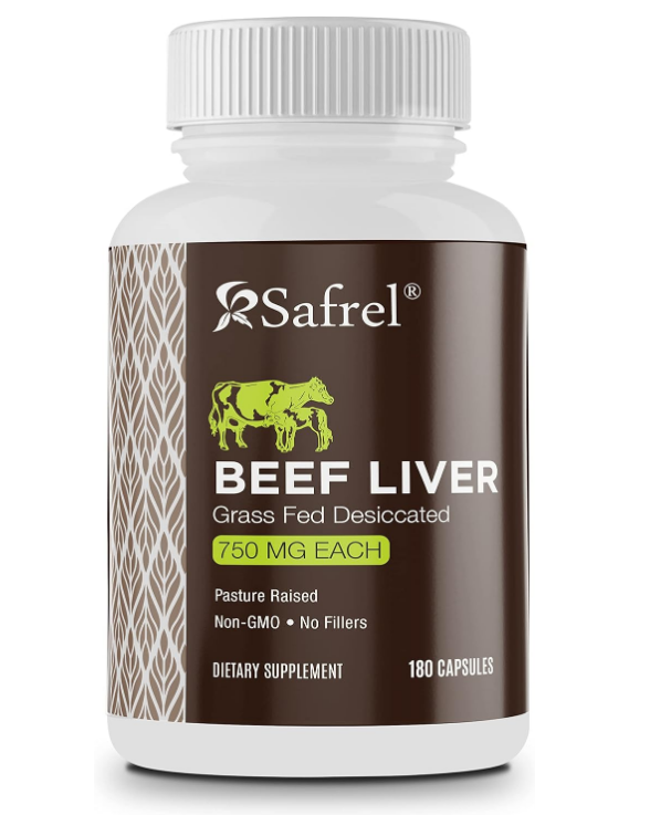 Safrel Grass Fed Desiccated Beef Liver Capsules – Pasture Raised – Undefatted 750mg Each | No Fillers | Natural Iron, Vitamin A, B12 for Energy | Non-GMO | Hormone & Pesticide Free | Gluten-Free