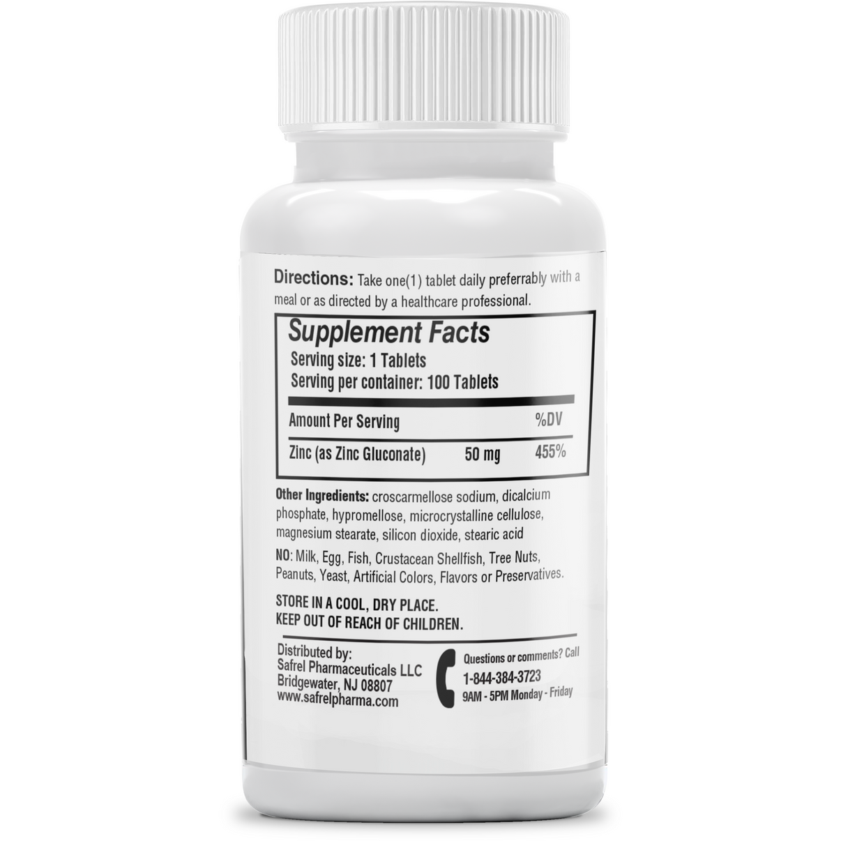 Safrel Zinc Gluconate 50 mg, 100 Tablets Supports Immune System and